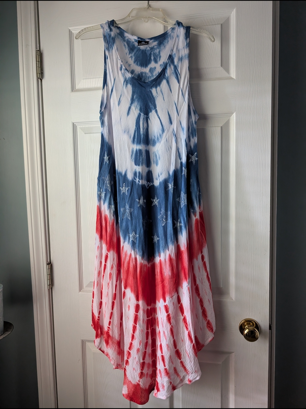 Sleeveless Red, White & Blue Tie-Dye Dress